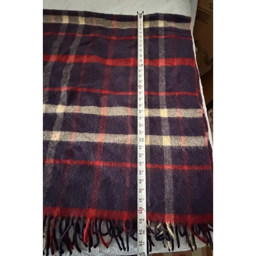 Vtg 60’s 100% Wool Throw Blanket Red Blue Tartan Plaid MCM Small Twin 76x55
